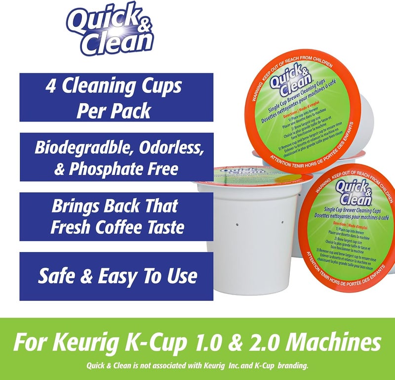 QUICK CLEAN 4-Pack of Cleaning Cups with Descaler Bundle (2 Total Uses) - 2.0 Compatible, Descaling Solution for Keurig, Nespresso, Ninja, Delonghi, All Coffee and Espresso Machines - Image 3